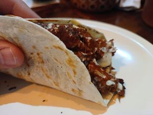 Cheese crust suaderp taco at Vegangos in Mexico City