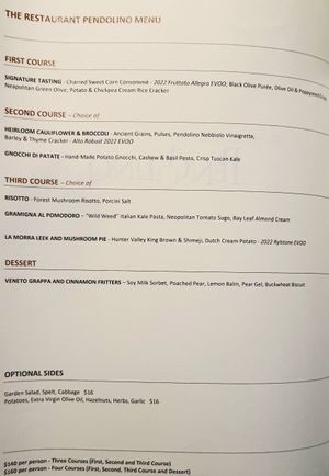 3 and 4 course menu at The Restaurant Pendolino in Sydney