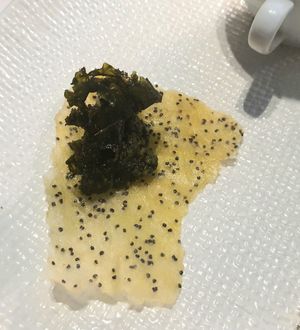 Black olive puree & poppy seed crisp (part of Signature Tasting) at The Restaurant Pendolino in Sydney
