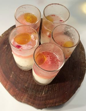 soy milk sorbet with plum and olive oil (on the house) at The Restaurant Pendolino in Sydney