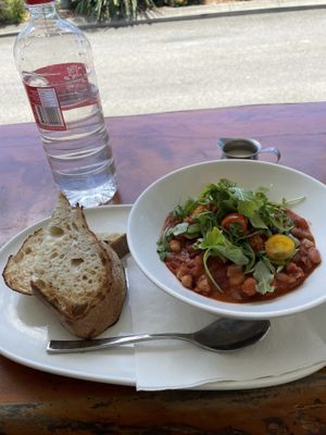 Vegan Spicy beans and sourdough bread   at Sidewalk Cafe in Airlie Beach
