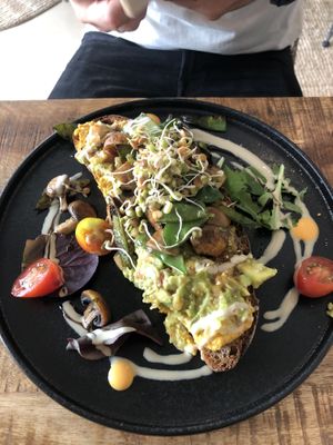 Avocado smash on Toast   at Alua Catering Cafe in Dresden