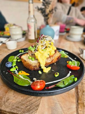 Leberkäse mit Rührei at Alua Catering Cafe in Dresden