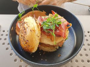 Alua burger with bacon at Alua Catering Cafe in Dresden