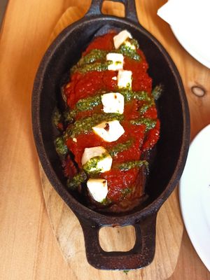 Eggplant with tomato sauce and feta cheese at Cafe Manah in Lisbon