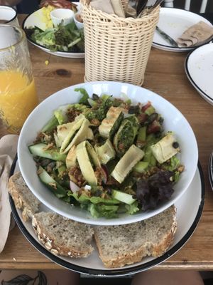 Salad with “Maultaschen”. German noodles with a vegetable filling.  at Katers Köök in Hamburg