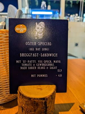 Easter Specials card on table at Katers Köök at Katers Köök in Hamburg