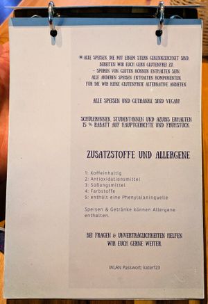 Menu page at Katers Köök at Katers Köök in Hamburg