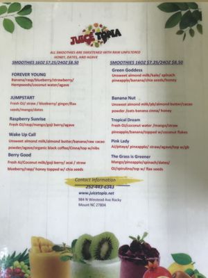 Page 2 of Juice Topia menu  at Juice Topia in Rocky Mount