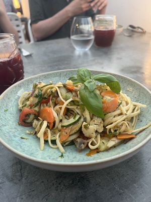 Linguine, exchanged the pesto containing honey for truffle oil instead  at Blacksalt in Carvoeiro