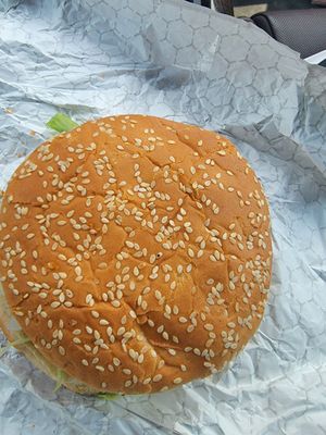 "Crab cake" sandwich at Plant Bass Vegan Deli in Harvey