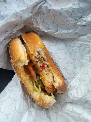 "Crabcake" sandwich at Plant Bass Vegan Deli in Harvey