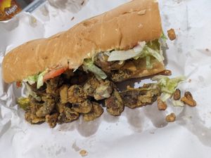 Oyster poboy at Plant Bass Vegan Deli in Harvey