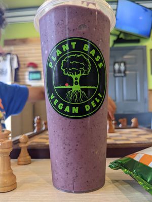 Strawberry Blueberry Avocado Smoothie at Plant Bass Vegan Deli in Harvey