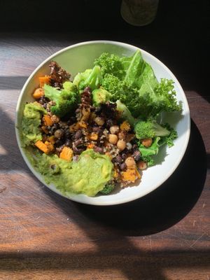 The Nourish Bowl, usually served with garlic mushrooms.   at Glee Coffee Roasters in Wyong