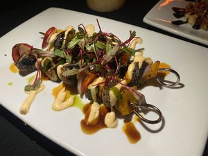 Grilled vegetable skewers  at Herb Alpert's Vibrato Grill Jazz in Los Angeles