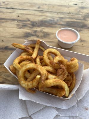 Curly fries with chilli mayo  at Ibiza bowls in Copenhagen