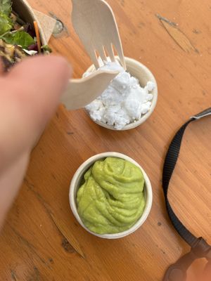 Guacamole and vegan cheesee  at Ibiza bowls in Copenhagen