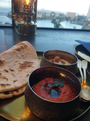 Hummus and another dip with flat bread at Carvaan Bay in Yokohama