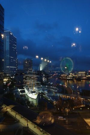 View from the counter after sunset at Carvaan Bay in Yokohama