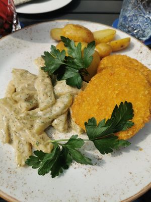Schnitzel with potatoes and celeriac. at Festland in Krummhoern