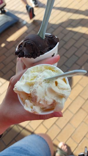 Ananas-passievrucht / Dark chocolate sorbet at Swoopy Ijssalon in De Koog