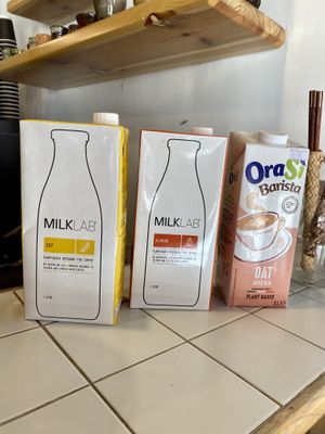 Choice of plant milk  at Frankfurter Supermarket & Cafe in Madaba