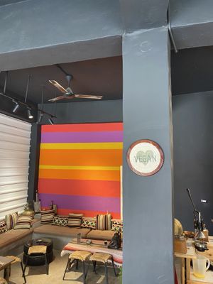 Vegan sign   at Frankfurter Supermarket & Cafe in Madaba