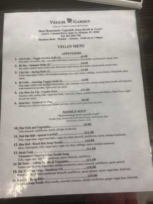 Menu   at Veggie Garden in Orlando