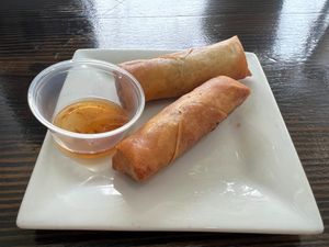 #3 Cha Gio- Spring Rolls(2)- Fried wheat paper rolled with taro, yam, carrot, cabbage, onion, jicama, mung bean, plum sauce at Veggie Garden in Orlando