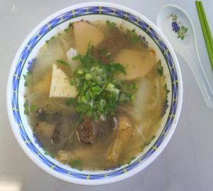 Pho ~ vietnamese noodle soup with rice noodles in vegetable broth with thinly sliced tofu, vegetables, soybean sprouts, lime and basil leaves (vegan) at Veggie Garden in Orlando