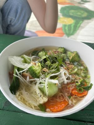 soup with yellow wheat noodles   at Veggie Garden in Orlando