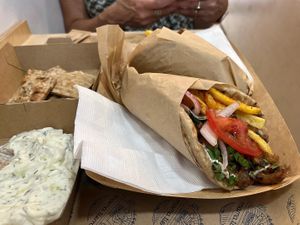 Tzatziki on left, gyro on right   at Mama Tierra - Acropolis in Athens