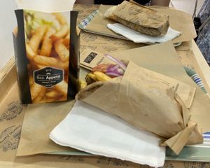 fries, mushroom gyros and falafel wrap  at Mama Tierra - Acropolis in Athens