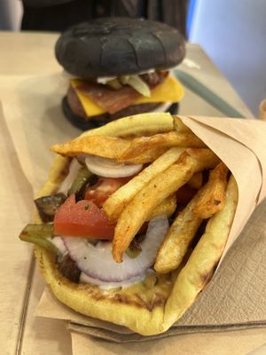 Greek mushroom gyro and burger   at Mama Tierra - Acropolis in Athens