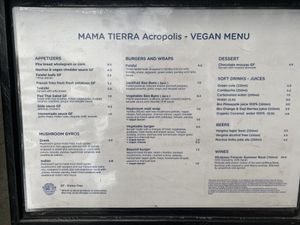 Menu  at Mama Tierra - Acropolis in Athens