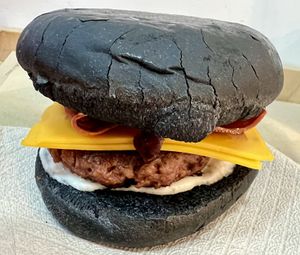 Beyond Burger with optional “bacon” & extra “cheese”  at Mama Tierra - Acropolis in Athens