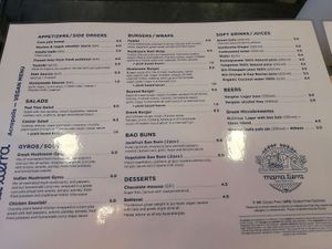 Menu at Mama Tierra - Acropolis in Athens