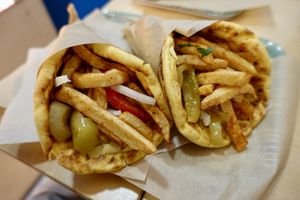 Vegan Chicken Souvlaki Pita  at Mama Tierra - Acropolis in Athens