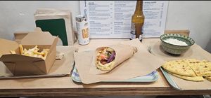 Parmesan fries, chicken souvlaki, tzatziki at Mama Tierra - Acropolis in Athens