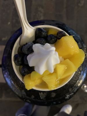 Coconut based frozen yoghurt with 2 toppings  at Snog Frozen Yogurt in London