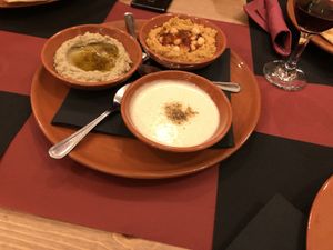 Baba ganoush, tahini and hummus  at Cairo in Caldas Da Rainha