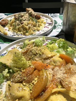 Tagliatelle with tofish (top); ricotta ravioli (bottom)  at Owca Cała in Poznan