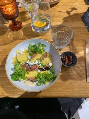 ricotta ravioli with pecans on the side for the wish   at Owca Cała in Poznan
