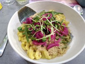 Caserecce with green beans at Owca Cała in Poznan