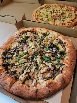 Ali Baba Vegan Pizza with Beyond Meat sausage and Daiya Cheese (build your own)  at Ali Baba Pizza - Victoria in Victoria