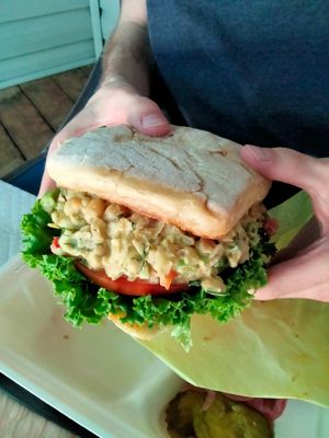 Chickpea salad sandwich (very tasty and just as good as Mom's!) at Flame-N-Ray's in Eugene