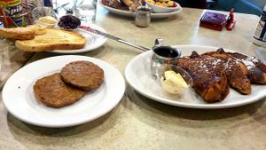 French toast and veggie sausage at Mother's Market Kitchen in Irvine
