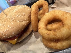 Beyond Burger and onion rings for the kiddo at The Green Table in Palm Harbor
