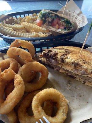 Patty Melt, onion rings, schwarma wrap, fries  at The Green Table in Palm Harbor